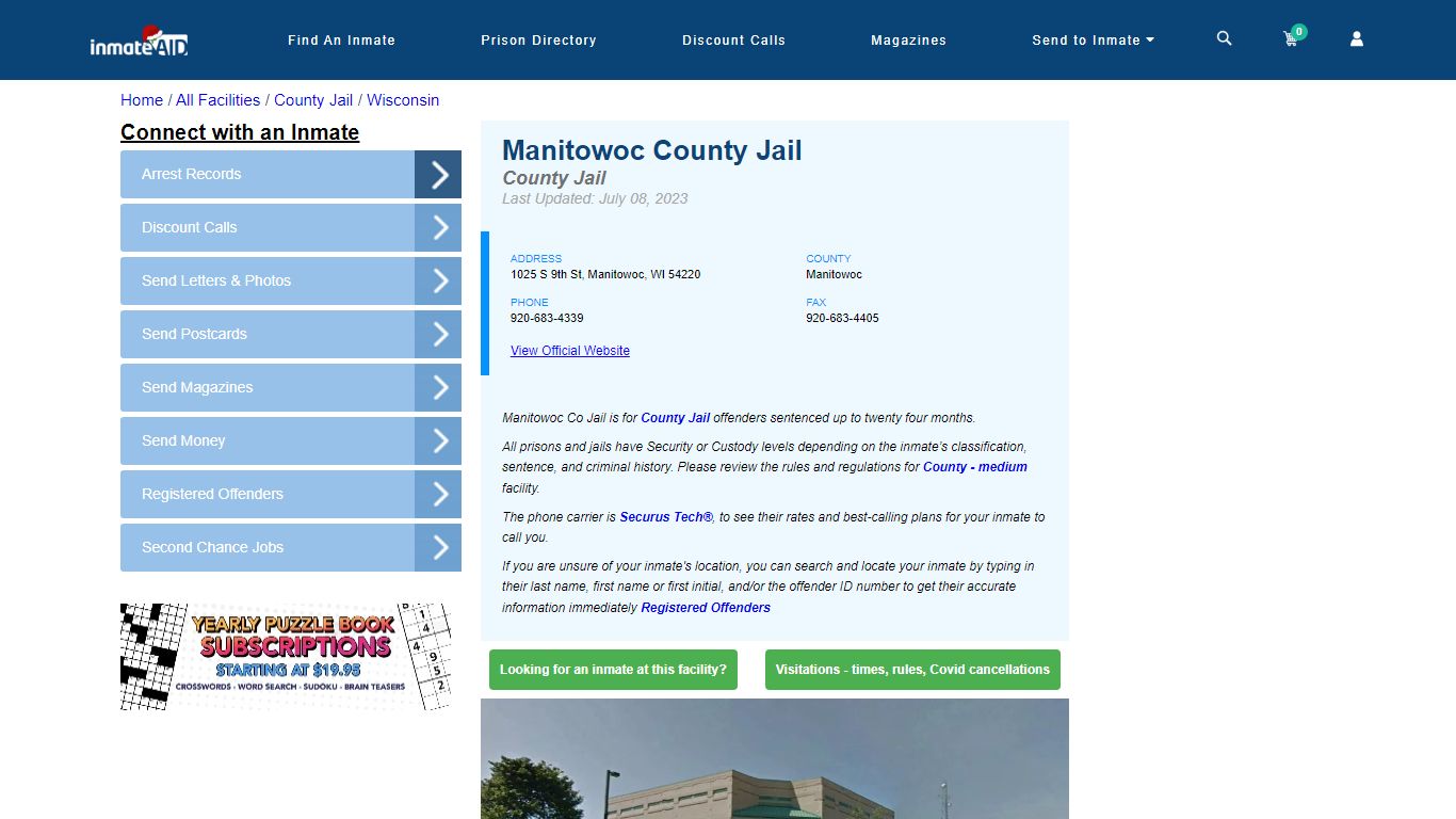 Manitowoc County Jail - Inmate Locator - Manitowoc, WI